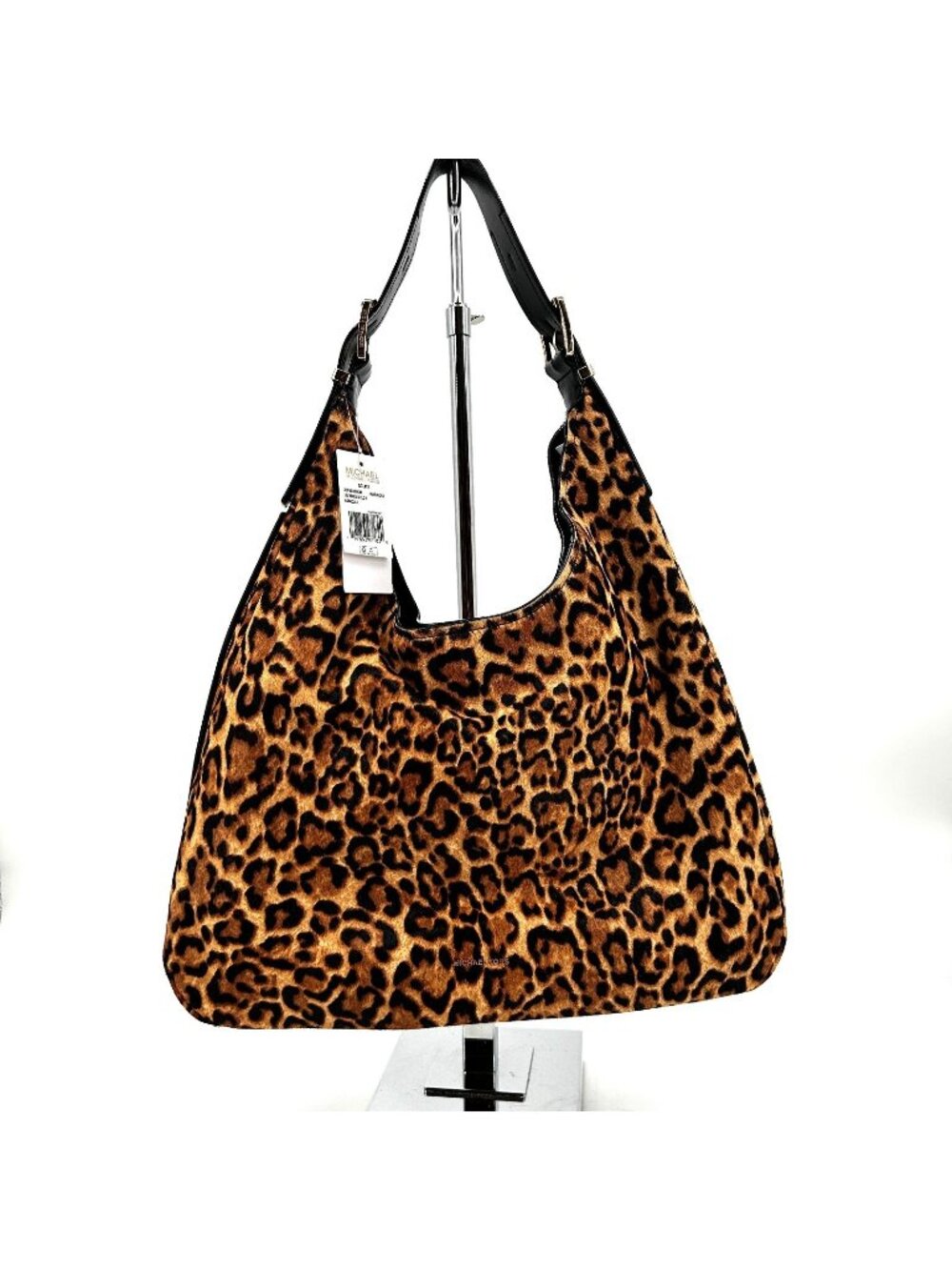 Michael Kors Nolita Hobo Bag Marigold Calf Hair Leopard Snap Adjustable Strap